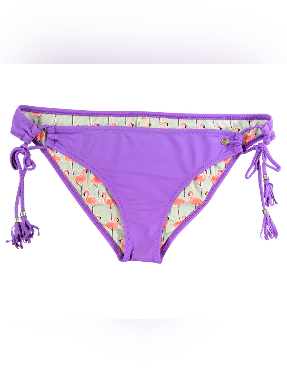 Women's Raisins Swimwear Purple Tie-Side Bikini Bottom w/ Flamingo Lining Size L